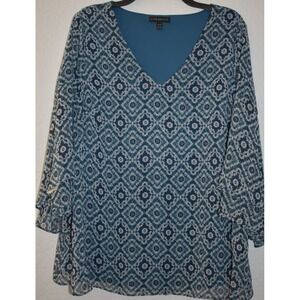Lane Bryant  14/16 Tiered Swing Top V Neck 3/4 Sleeve Lined Flowy Lightweight 1X